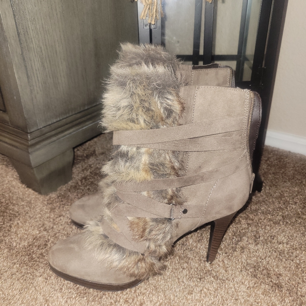 Fur high heel booties